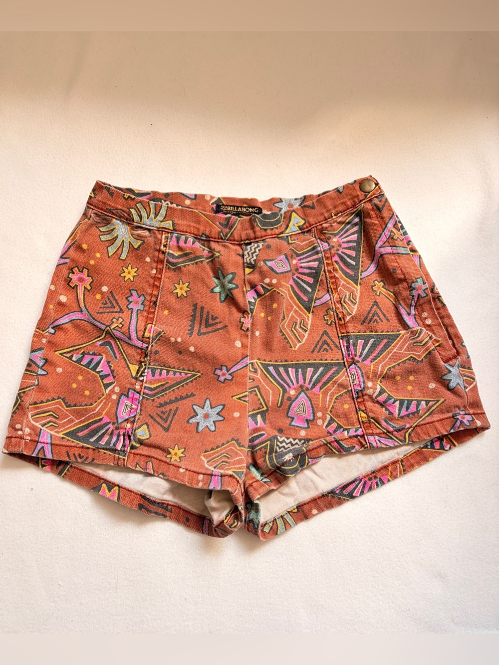 Billabong Designer's Closet Shorts Brown Funky Stretch Denim